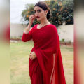 Goerggete Saree With Red Jacket Piece. 
