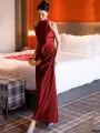 High-end red new bride wedding banquet Chinese style toast dress wedding dress 2023 long morning dress. 