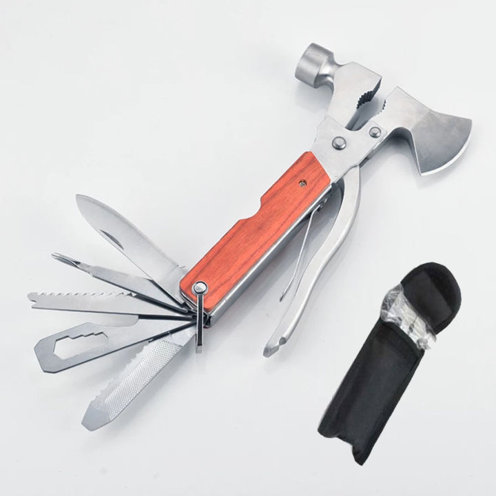 14 in 1 Multi Functional Multi tool Stainless Steel and Wooden Claw Hammer and Axe