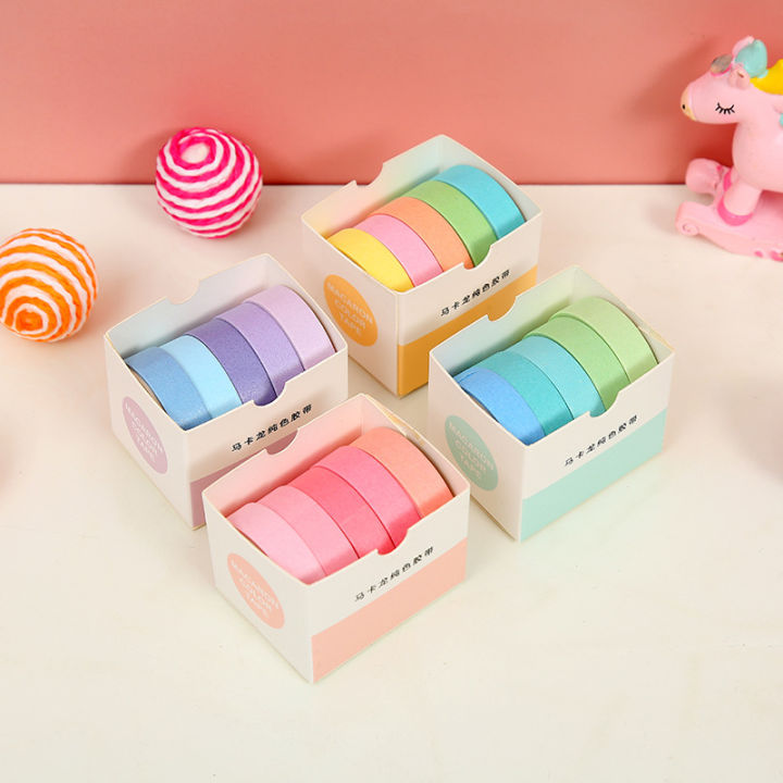RHS Online 5 Rolls/Set Macaron Based Solid Color Washi Tapes Decorative Masking Tapes Sticky Paper Tape for Journals Diary DIY Crafts Gift Wrapping