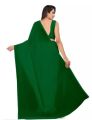 PLAIN DARK GREEN GEORGETTE SAREE WITH BLOUSE PIECE. 