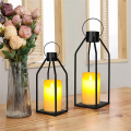2 Set Candle Lantern Black Decorative Lanterns with Flickering LED Christmas Halloween Gift. 