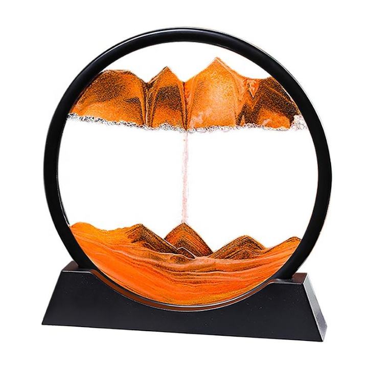 3D Moving Sand Art Picture Round Glass Deep Sea Sandscape Hourglass Quicksand Craft Flowing Painting Office Home Decor Gift 7 Inch