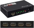 HDMI Splitter, 1x4 Hdmi Splitter 1 in 4 Out Powered Adapter with Full Ultra HD 1080P 4K/2K and 3D Resolutions. 