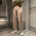 Yfashion Men Pants Solid Color Zipper Button Closure Placket Loose Straight-leg Casual Drape Trousers color. 