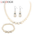 【LuxeGlow】Lacoogh Trendy Jewelry Sets for Women White Crystal Faux Pearls Necklace Earrings Bracelets Fashion Round Party Jewelry. 