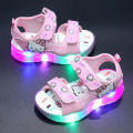【hot】 2024 Summer New Baby Girls Led Light Sandals Cute Hello Kitty Children's Casual Shoes Anti-Slip Kids Beach Shoes Outdoor Shoes. 