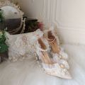 Original French Style Teenage High Heels Elegant and Exquisite Embroidered Lolita Palace Style Pointed-Toe Wedding Shoes Sandals. 