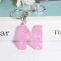 New 26 Letter Pink Letters Keychains Glitter Sequins Resin Key Chain English Alphabet Keyring Handbag Charms Accessory Trinket. 