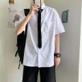 Shirt Men's Loose Hong Kong Style Summer Pure White Short-Sleeved Shirt Student Class Clothes Casual Long Sleeve Shirt College Style. 