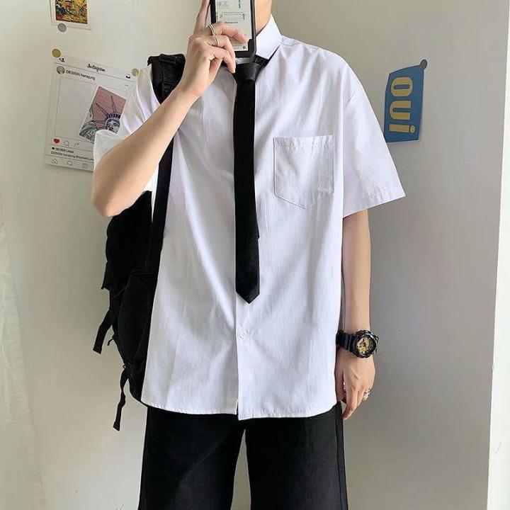 Shirt%20Men's%20Loose%20Hong%20Kong%20Style%20Summer%20Pure%20White%20Short-Sleeved%20Shirt%20Student%20Class%20Clothes%20Casual%20Long%20Sleeve%20Shirt%20College%20Style%20-%20Image%202