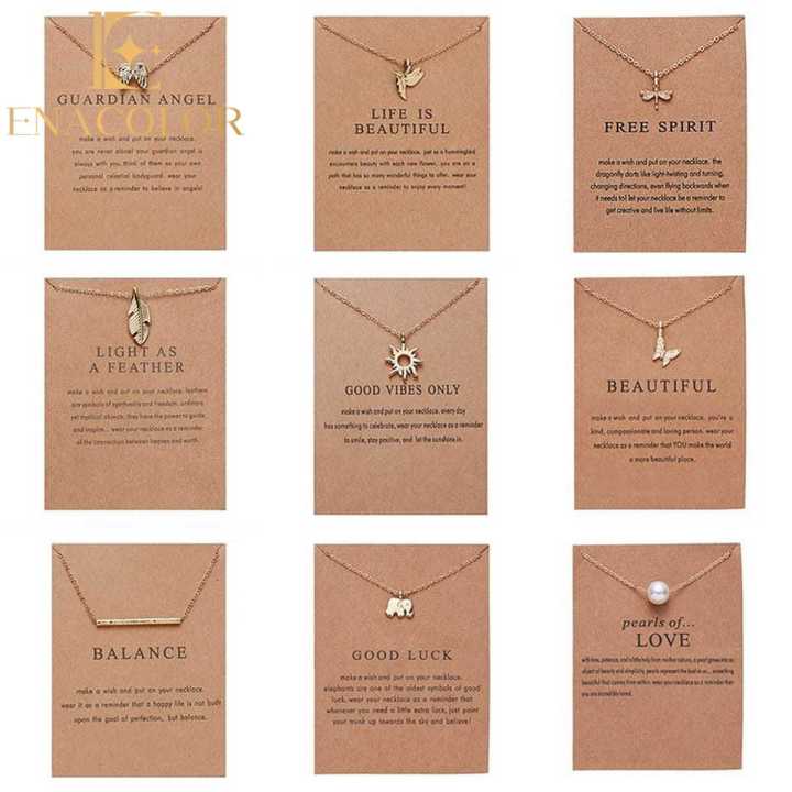 Enacolor Simple New Letter Paper Card Wings Alloy Pendant Necklace for women
