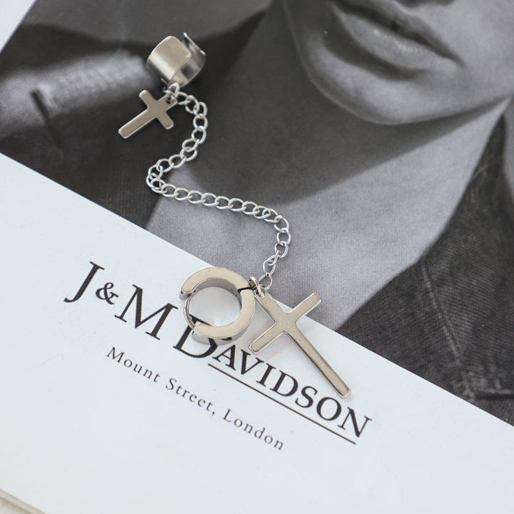 %E3%80%90ETOP%E3%80%911Pc%20Black/Silver%20Punk%20Stainless%20Steel%20Earrings%20Metal%20Chain%20Double%20Cross%20Pendents%20Earring%20Gothic%20Jewelry%20Unisex%20-%20Image%206