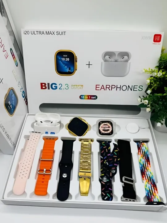 Hiwatch%20i20%20Ultra%202%20,%203%20MAX%20Suit%20SmartWatch%20+%20Airpods%20Pro%20with%20Transparent%20Screen%20Guard%20Watch%20with%20Seven%20Decorated%20Straps%20-%20Image%202