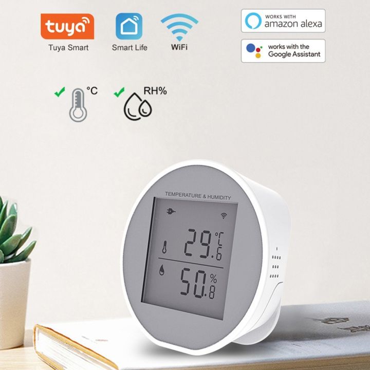 Tuya Wi-Fi Temperature Humidity Sensor Intelligent Hygrothermograph Meter with High and Low Temperature Alarm Function Compatible with Alexa and Google Home