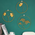 Creative Wrought Iron Metal Wall Decoration Round Wall Hanging Wrought Palm Leaf Ginkgo Leaf Background Wall Living Room Decor. 