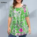 【Coollyme】Temperament tops Women's floral tops Vacation T-shirts Loose Plus Size T-Shirts Colorful printed tops. 