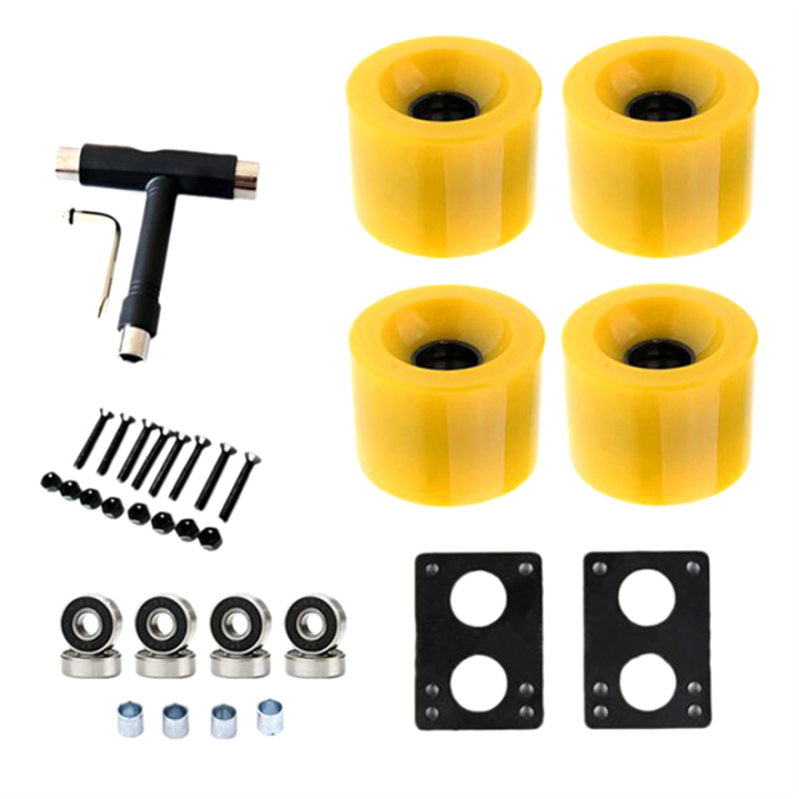 80A Skateboard Wheels Replacement with Bearings Longboard PU Wheels Cruiser Wheels Street Upgrade Replacement, Yellow