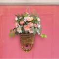 Pink  Hydrangea Good Quality Plastic Door Hanger Basket Wreath Wildflowers for  Porch. 