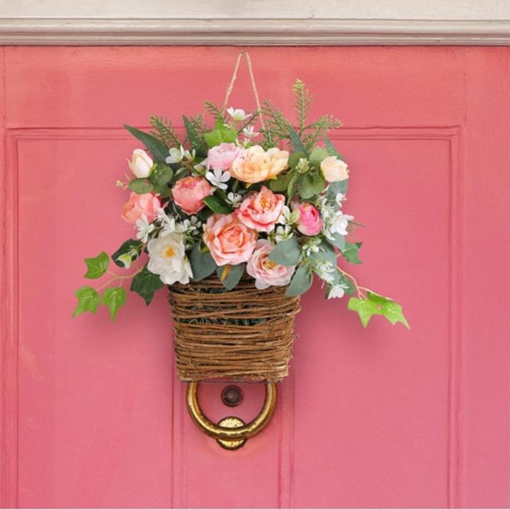 Pink%20%20Hydrangea%20Good%20Quality%20Plastic%20Door%20Hanger%20Basket%20Wreath%20Wildflowers%20for%20%20Porch%20-%20Image%202