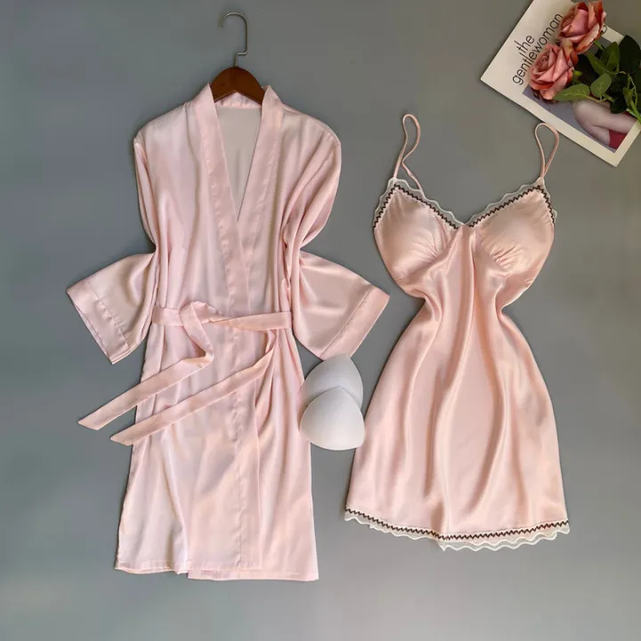 SYQ%20Solid%20Color%20Wavy%20Lace%20Sling%20Silk%20Nightgown%20Thin%20Fairy%20Two-Piece%20Nightgown%20Pad%20For%20Women%20-%20Image%204