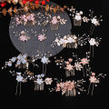 4pcs/Set Pearl Flower Hairpin Side Comb Golden Leaf Shaped Alloy Tiaras Wedding Bride Insert Hair Clips Hair Jewelry Bride Headwear. 