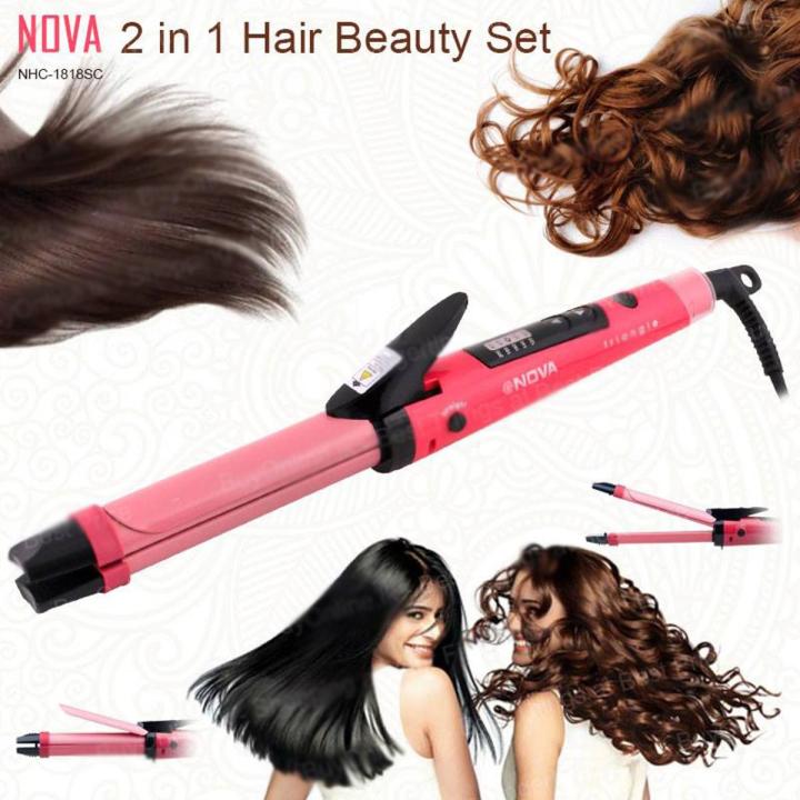 NOVA 2 In 1 Hair Beauty Set Hair Curler Straightener Daraz.lk