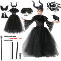 Halloween Costume Maleficent Tutu Dress For Girls Cosplay Evil Queen Black Mesh Princess Dress Kids Crow Wand Maleficent. 