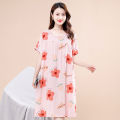 Middle-Aged and Elderly Cotton Nightdress Women's Summer Pajamas Artificial Cotton Dress Skirt Mid-Length plus Size Homewear Mom. 