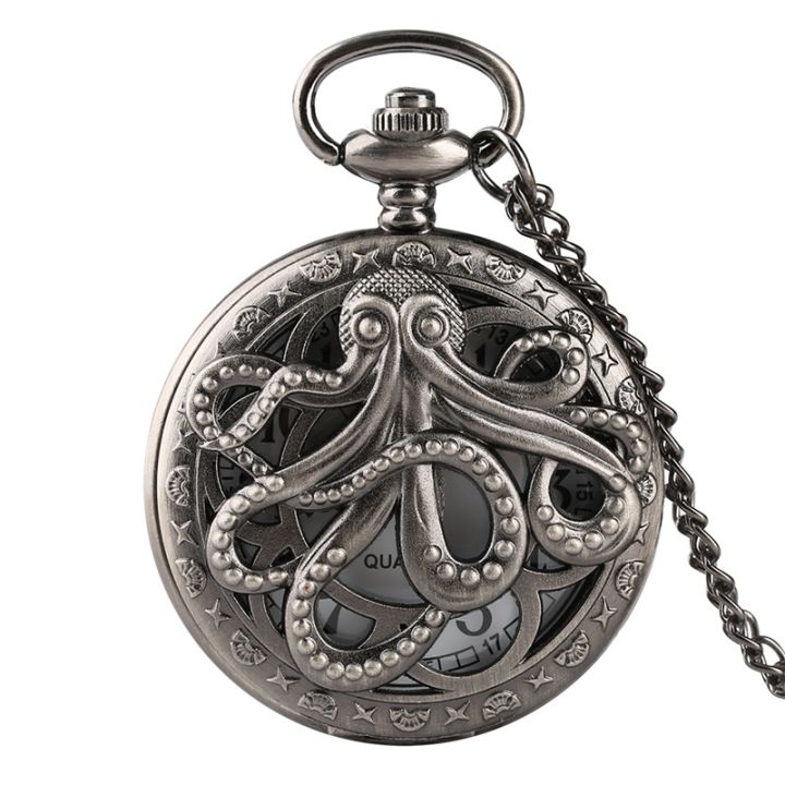 [Glamorous] Antique Octopus Hollow Half Hunter Quartz Pocket Watch ...