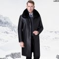 Men's Leather One-Piece Lapel Fur Coat Leather Coat Leather Long Imported Thickened Haining Mid-Length Velvet Fur %. 