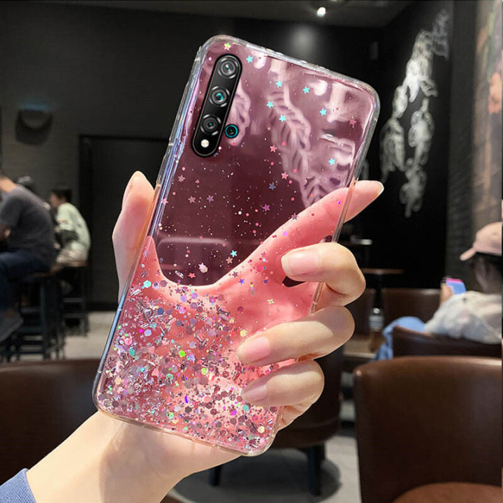 For Huawei Nova 5T Back Cover Luxury Shiny Glitter Gold Foil Space Starry Cases Clear Soft Silicone Bumper Full Protection Mobile Phone Case for Girls Boy