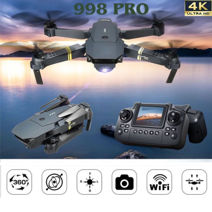 Smart Foldable Quadcopter Drone with 2.4 Inch Screen Controller & Dual Cameras – 998 PRO