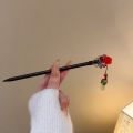 Hair Clip Accessories Vintage Retro Red Hair Stick Fashion Ancient Style Red Rose Fringe Hairpin Multi-purpose Senior Chinese Hairpin Headwear Girls. 
