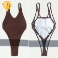 Monokini with Embellishments Stunning V-neck One-piece Swimsuit for Women Backless Design Figure-enhancing Fit Perfect for Beach Pool Parties Monokini Swimsuit. 