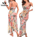 Yfashion Women Nightgowns Sleeveless Sleepwear Breathable Low Cut Maxi Dress Trendy Floral Print Long Dress. 