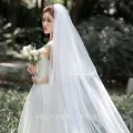 2024 New Double-Layer Bride Head 3 M-Long Four-Layer Floor-Length White Super Long Tail Main Wedding Dress Accessories with Hair Comb. 
