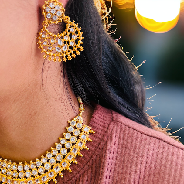 Gold Color neklas Touchstone Indian Bollywood Handcrafted Indian