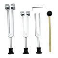 4 Pack Tuning Fork Set(128Hz, 256Hz, 512Hz)with Tuning Fork Hammer for Sound Sound Vibration Tool with Base,Silver. 