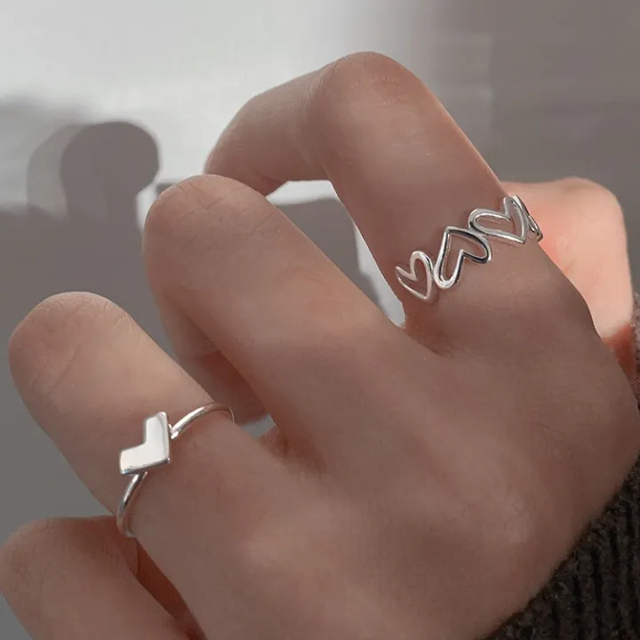 2Pcs/Set%20Simple%20Silver%20Heart%20Rings%20Ins%20Girl%20New%20-%20Image%207