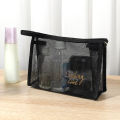 Women Girl Black Mesh Makeup Bag, Portable Travel Organiser Cosmetic Pouch Washing Lipstick Toiletries Sanitary Napkin Storage. 