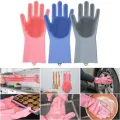 Magic Silicone Dishwashing Gloves with Soft Scrubber Reusable Heat Resistant Cleaning Gloves for Kitchen Car Bathroom and Pet Hair Removal. 