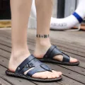 Genuine Black Cow Leather Beach Mens Large Summer Slippers 38-47. 