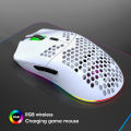 HXSJ T66 RGB 2.4G Wireless Gaming Mouse RGB Lighting Charging Mouse with Adjustable DPI Ergonomic Design for Desktop Laptop White. 