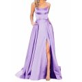 Deep Blue Prom Dresses Women's Long Dresses Criss-cross Satin Spaghetti Party Prom Dress Tie Formal Dresses for Women. 
