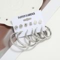 Fashion  Metal Elegant Female Hoop Earrings Crystal Pearl Earings 6Pcs/Set New. 