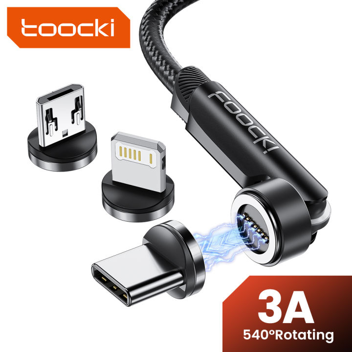 Toocki 540 Rotate Magnetic Cable Type C 3A Fast Charging Micro USB Cable for iPhone 14 Xiaomi Samsung Magnet Charger Type-C Cord