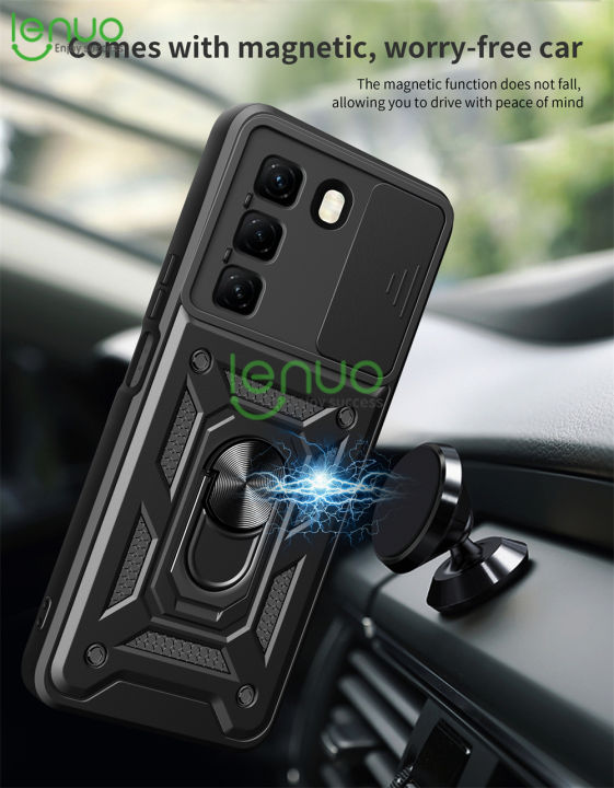 Lenuo For Infinix Hot 50 4G Back Cover Anti-fall Fashion Protective Shockproof Casing Armor Hard Bracket Protection Phone Case