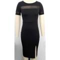 MIOSIS Women's Black Smart Casual Short Sleeve Knee Length Side Splite Dress. 