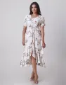 Spring & Summer Printed Puff Sleeves High Low Hem Dress. 